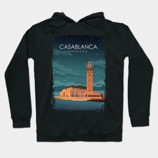 Casablanca Morocco Vintage Minimal Travel Poster at Night Hoodie